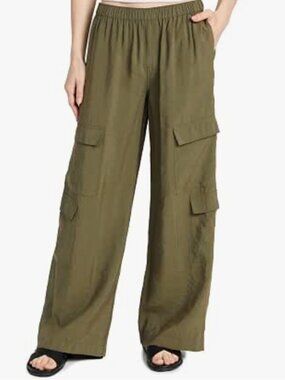 Madewell Women's Pull-On Wide-Leg Cargo Pants in Softdrape Green Size Medium